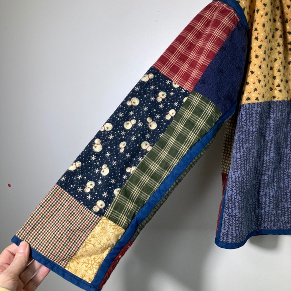 Womens Handmade Patchwork‎ Quilted Flannel Jacket M Snowman Stars - Picture 4 of 8